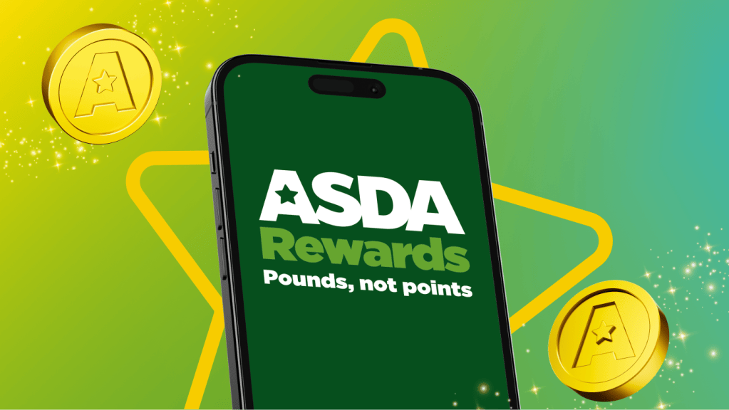 An image of the ASDA Rewards App, with their slogan "Pounds, not points".